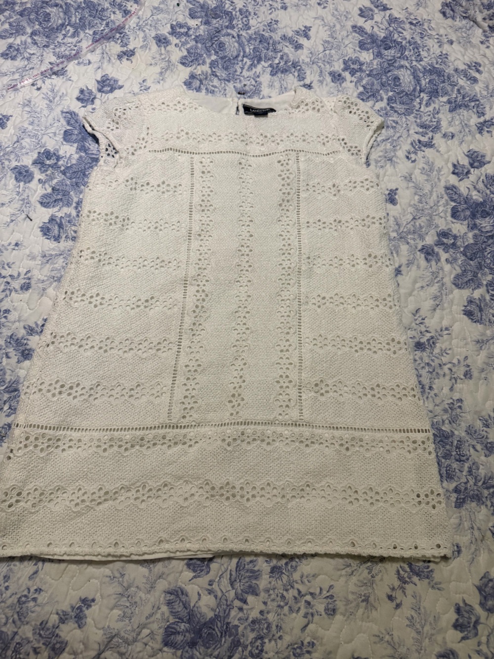 Lands' End 100% cotton White eyelet shift Knit Dress